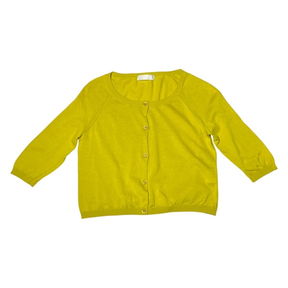 S Max Mara Cropped Cotton Cardigan Sweater Mustard Yellow Half Sleeve Size M - Picture 3 of 11